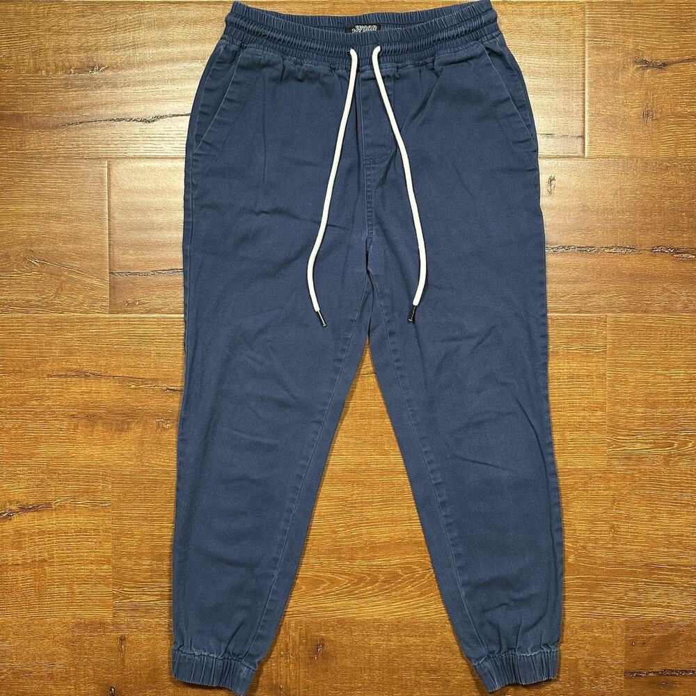 Elwood Crop Jogger Pants Mens S Blue Drawstring Tapered City Streetwear Nature